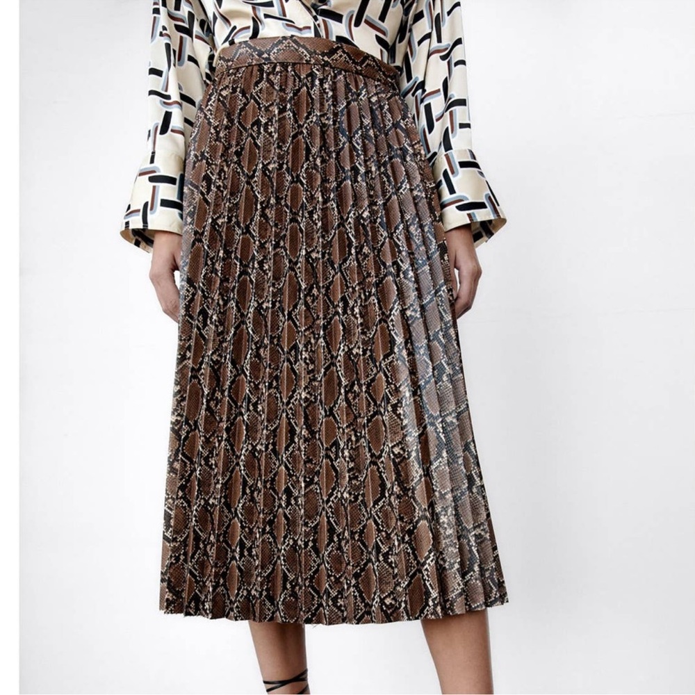 Zara Snake Print Midi Skirt in Brown